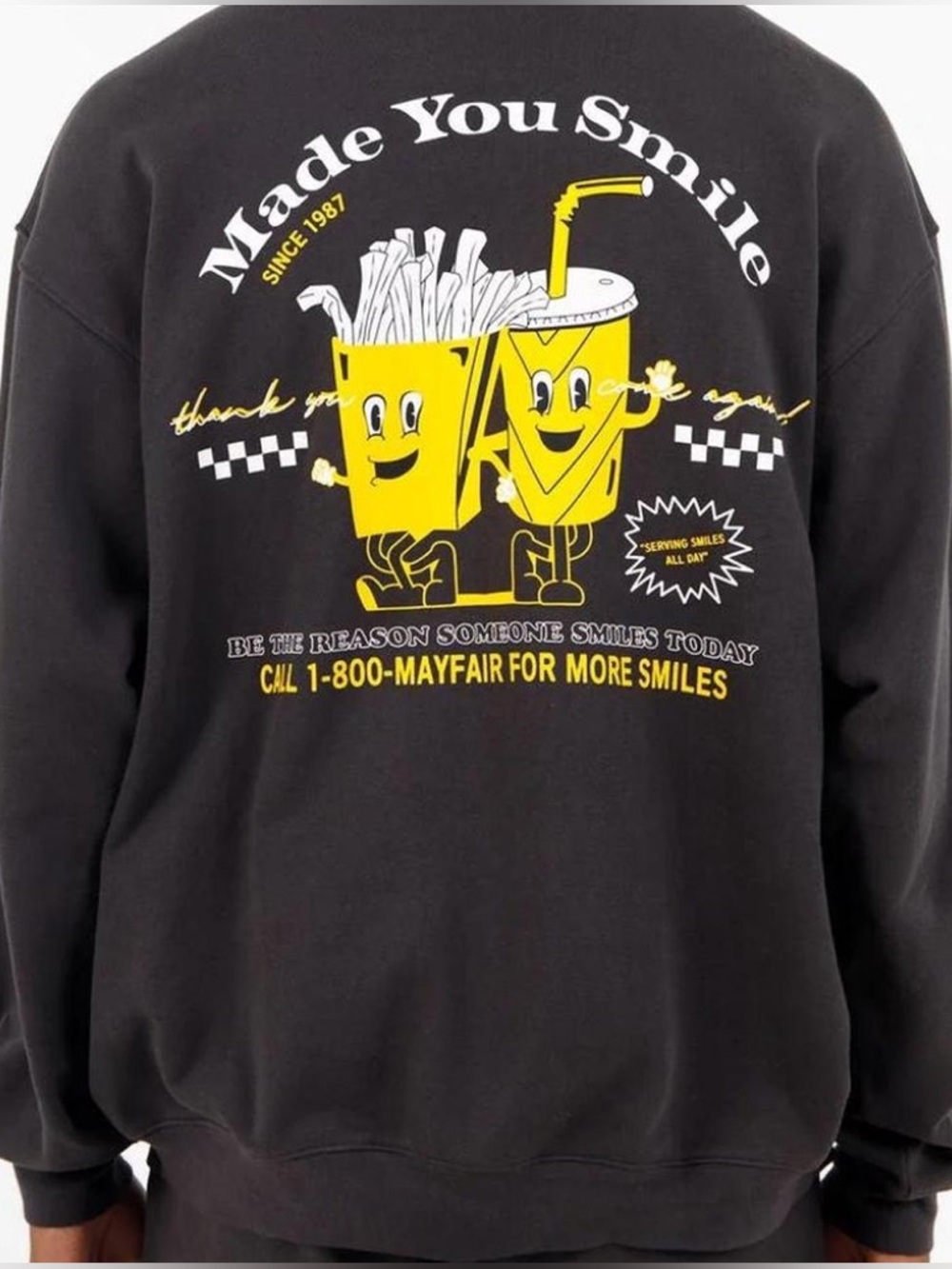 The Mayfair Group Made You Smile Sweatshirt Size S/M Crewneck In Jet Oversized